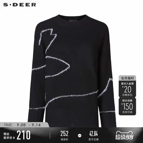 sdeer圣迪奥冬装女装时尚罗纹圆领撞色宽松针织衫S234Z35B2商品大图