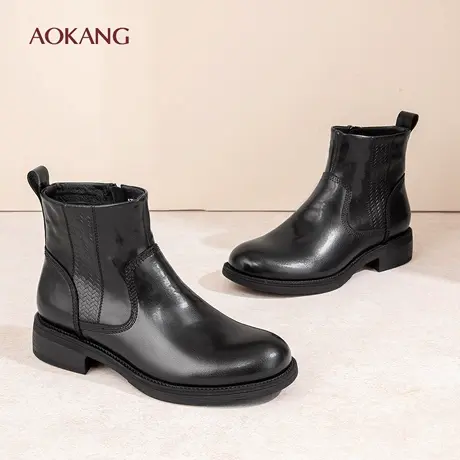 奥康 女鞋2025年秋冬新款真皮切尔西靴时尚软底百搭短靴N图片