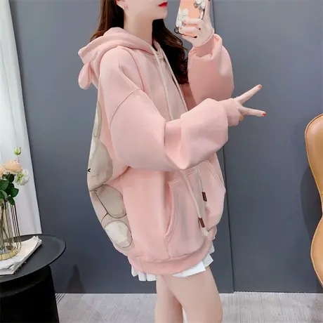 设计感加绒加厚连帽卫衣女中长款2023秋季新款宽松洋气减龄上衣潮商品大图