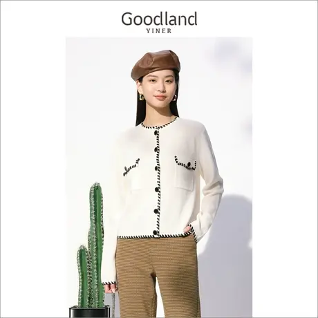 【小香风】音儿美地女装2022秋季新款宽松开衫外套长袖撞色针织衫商品大图