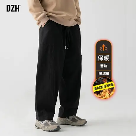男士黑色工装裤男冬季加绒加厚休闲裤子男款2023新款直筒长裤百搭商品大图
