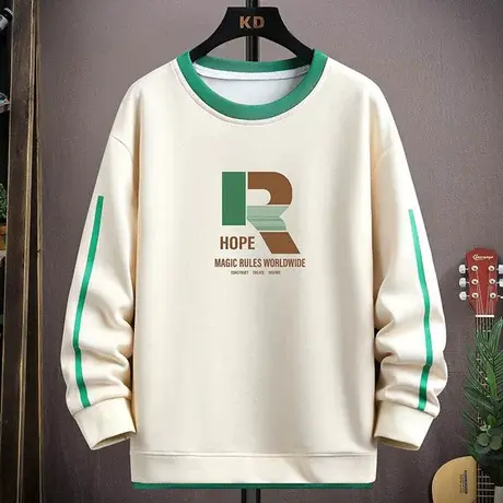 假两件卫衣男春秋季2023新款潮牌秋冬打底衫青少年条纹长袖T恤男商品大图