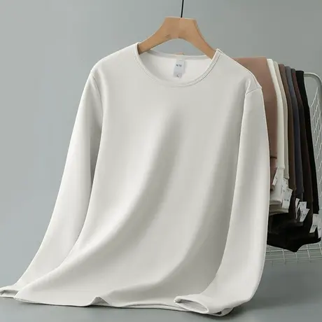 圆领长袖t恤男秋冬加绒加厚保暖内搭打底衫潮流纯色小衫体恤秋衣图片