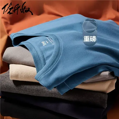 佐丹奴T恤男装厚实纯棉织唛绣标磨毛圆领长袖T恤 01022801图片