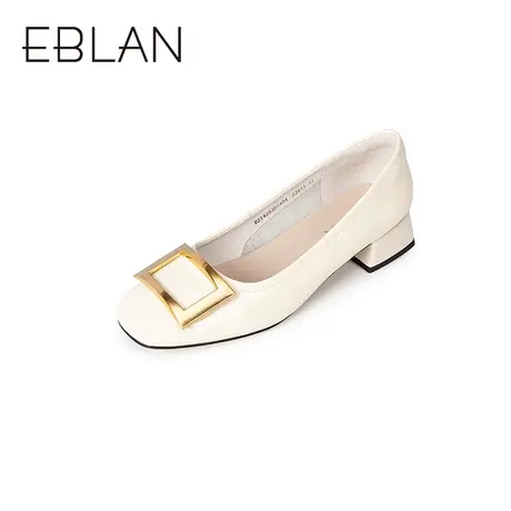 伊伴女鞋春季时尚单鞋浅口方头漆皮简约粗跟高跟鞋通勤舒适宴会鞋图片