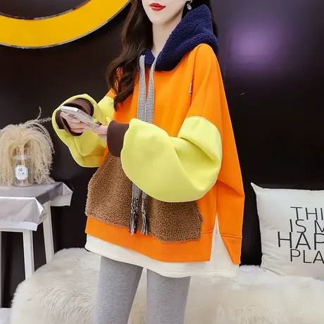 加绒加厚连帽卫衣女2023新款秋冬爆款时尚洋气减龄宽松设计感外套商品大图