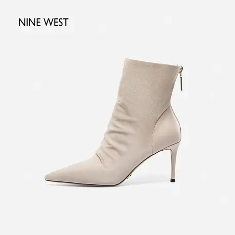 Nine West/玖熙时装靴女秋冬新款短靴尖头羊反绒细高跟靴子高级感图片
