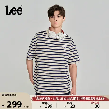 Lee商场同款23秋冬新品舒适版浅卡其色条纹男短袖T恤LMT006332201图片