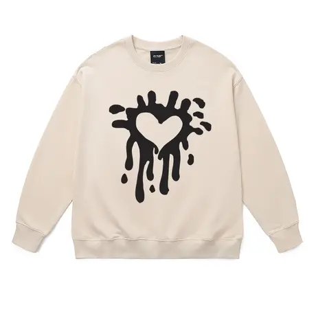 美式高街涂鸦爱心卫衣男女秋冬ins甜酷风个性大码米白色情侣外套商品大图