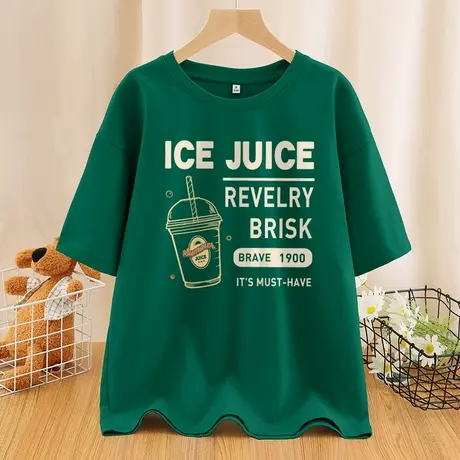 ZR真维斯短袖t恤女2023新款夏季设计感宽松休闲百搭墨绿色半袖潮图片