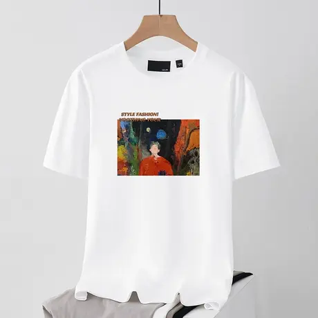 250g重磅t恤男短袖纯棉白色上衣服美式全棉半袖圆领潮流宽松体恤商品大图