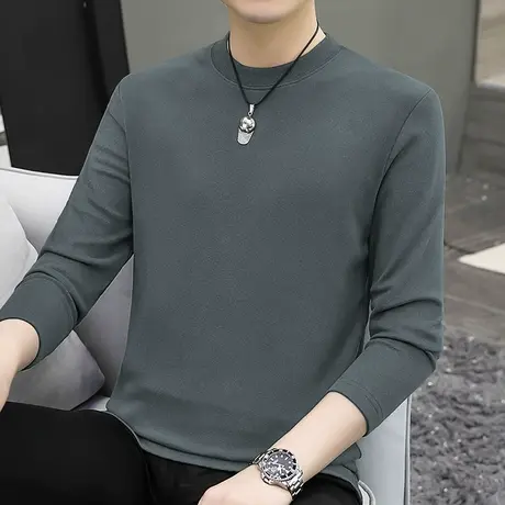 300g重磅德绒打底衫长袖t恤男秋冬圆领双面绒纯色上衣服保暖体恤图片