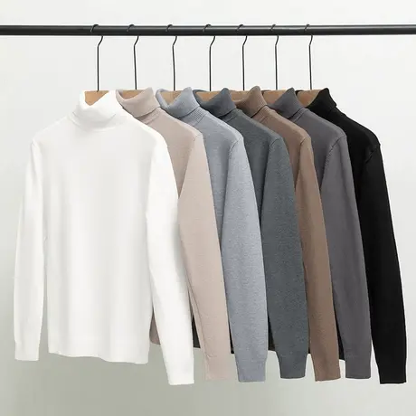 男士毛衣2024新款秋冬季潮流高领打底衫纯色白色针织衫毛线衣毛衫图片