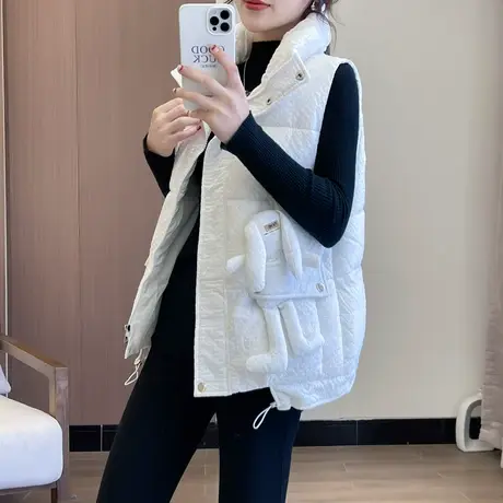 羽绒棉马甲女短款2022年冬季小兔子马夹时尚潮流加厚马夹保暖外套图片