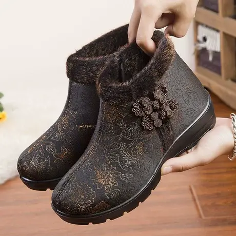 老太太软底靴子80岁老人保暖鞋女士老北京棉鞋冬奶奶加绒女鞋布鞋图片