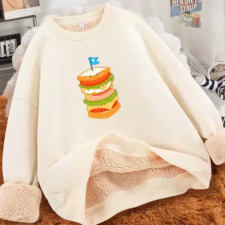 冬季卫衣女爆款圆领秋冬2023新款宽松大码显瘦加绒加厚羊羔绒外套商品大图