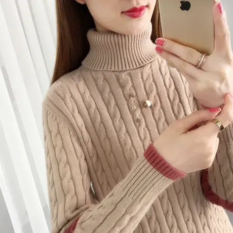 高领毛衣女2025春装新款加厚保暖套头短款上衣宽松韩版打底毛线衣商品大图