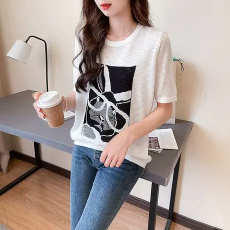短袖t恤女2023新款夏季女装宽松半袖上衣设计感小众夏装体恤洋气图片