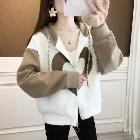春秋款连帽卫衣女早春2023年新款女装拉链休闲运动短外套开衫上衣商品大图