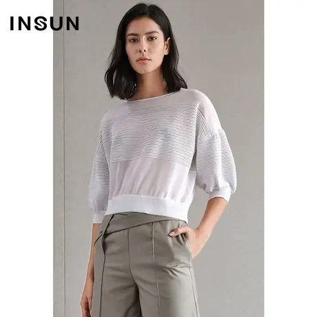 INSUN恩裳夏季灯笼袖薄款针织衫商品大图