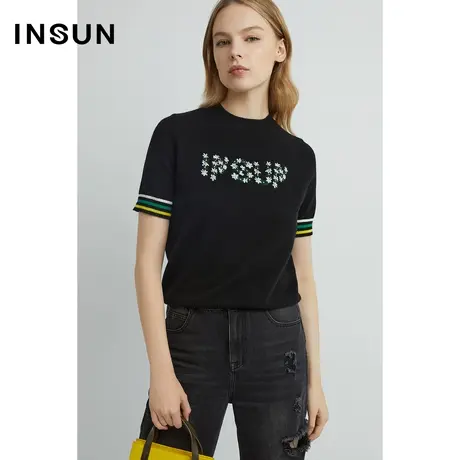 INSUN恩裳线上专选春季百搭印花撞色短袖T恤商品大图