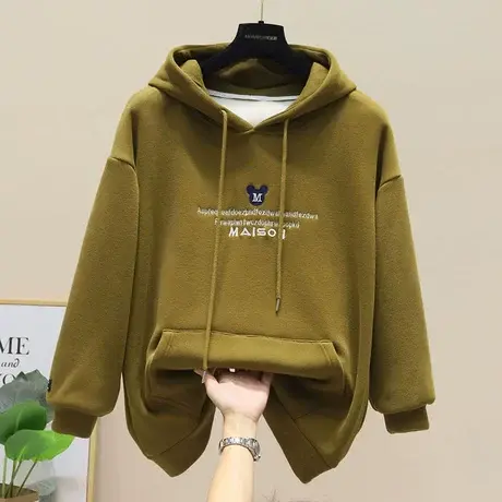 刺绣加绒卫衣女潮ins春秋冬2023新款连帽外套加厚宽松套头上衣潮商品大图