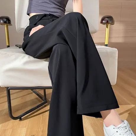 阔腿裤女裤垂感宽松高腰黑色西裤春秋款西装窄版直筒休闲拖地长裤商品大图