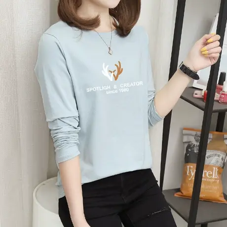 白体t恤女长袖2022年春季新款宽松内搭韩版洋气小衫圆领打底衫潮图片