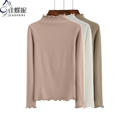 秋冬季韩版半高领纯棉长袖体恤打底衫女百搭基础款内搭上衣图片