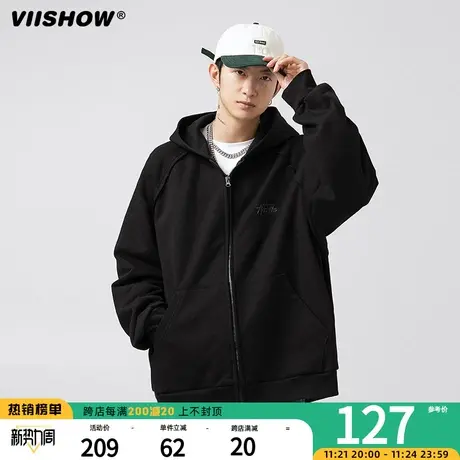 VIISHOW山系复古重磅连帽卫衣外套秋冬潮牌刺绣设计插肩袖开衫商品大图