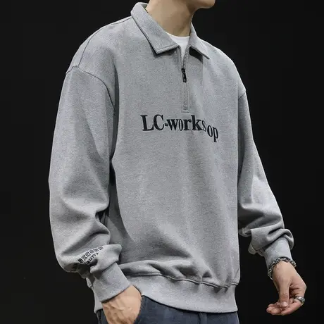 秋季翻领拉链卫衣男秋冬款潮牌宽松大码2023新款男士重磅上衣长袖商品大图