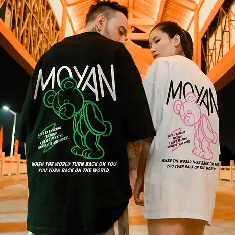 ins小熊t恤短袖oversize男女同款国潮宽松大码情侣装夏季体恤潮流图片