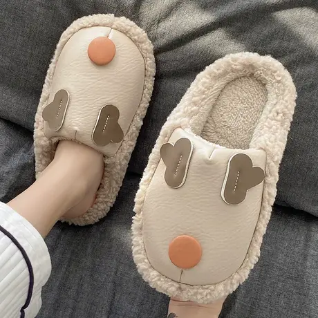 卡通小鹿防水棉拖鞋女冬季时尚可爱情侣居家室内外穿加绒保暖棉鞋商品大图