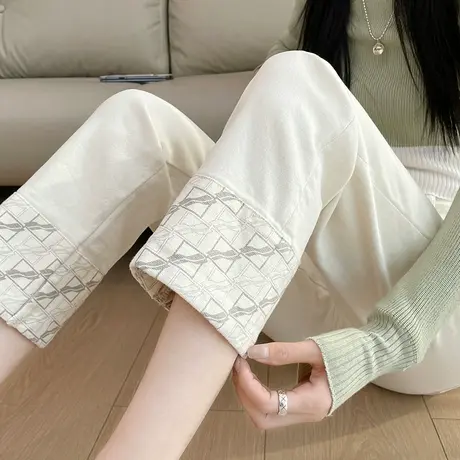 米白色休闲直筒牛仔裤女春秋季2025年新款高腰小个子九分烟管裤子商品大图