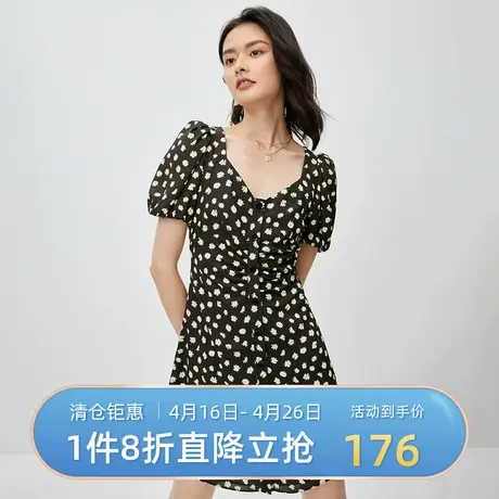 伊芙丽连衣裙年夏季新款碎花短袖小雏菊收腰中长裙1B4995951🖼图片