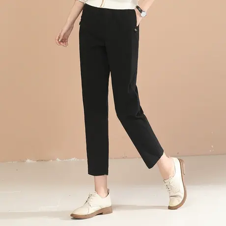 韩潮袭人松紧腰九分休闲裤子女士2024春新款宽松显瘦哈伦西装裤图片