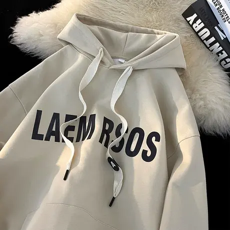 纯棉美式卫衣男加绒加厚春秋季2024新款潮牌宽松情侣重磅连帽外套商品大图