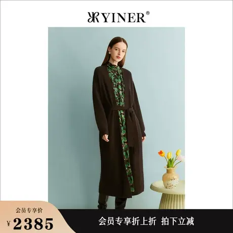 【裸感羊绒】YINER音儿女装秋季绵羊毛美拉德长款针织开衫商品大图