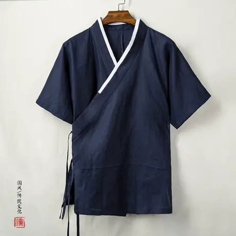 夏季棉麻改良汉服男亚麻男士短袖古装佛系男装中国风道袍中式禅服图片