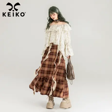 KEIKO 法式碎花一字肩上衣2025春季甜妹通勤荷叶边衬衫别致娃娃衫图片