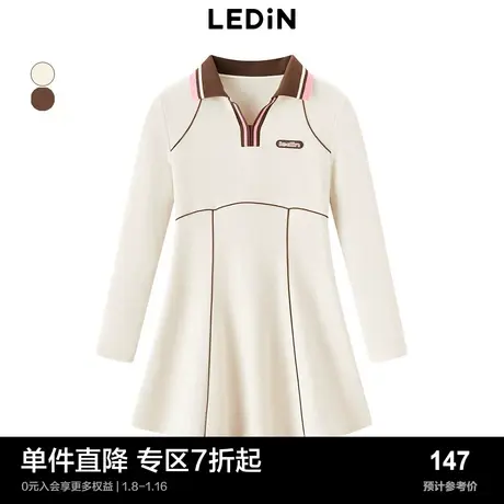 乐町运动风线性连衣裙秋冬宽松POLO领裙子C5FAC4J02图片