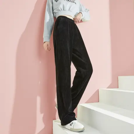 唐狮2022秋冬季新款休闲裤女阔腿裤高腰显瘦宽松灯芯绒裤子女商品大图