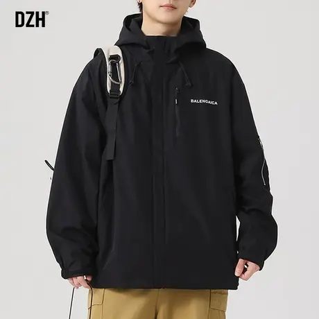 青少年黑色冲锋衣外套男春季高级感痞帅2024新款休闲运动夹克上衣商品大图