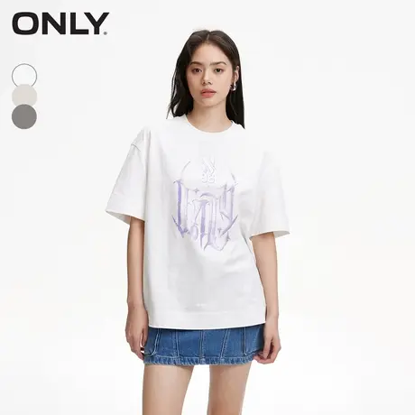 ONLY奥莱夏季时尚百搭舒适做旧印花宽松圆领T恤女商品大图