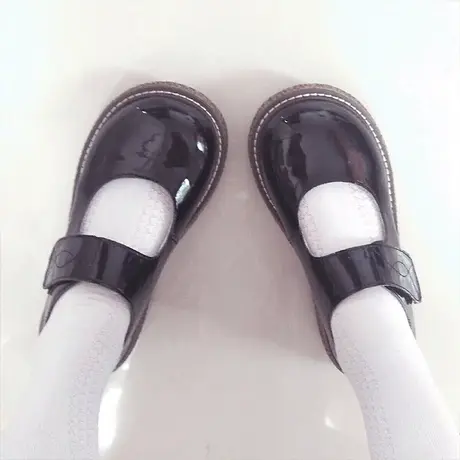 Lolita大头鞋软妹圆头厚底魔术贴jk制服鞋黑色百搭日系可爱小皮鞋图片