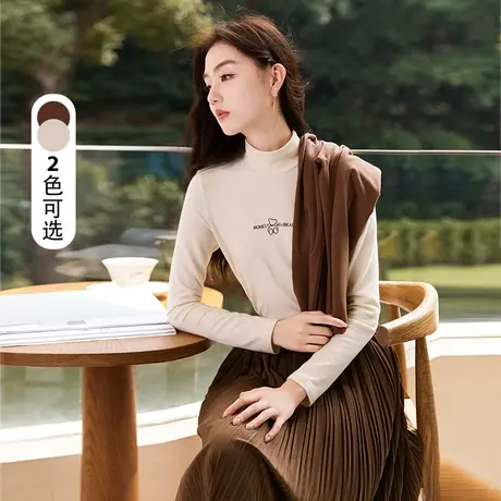 【直播间闪降】香影半高领针织打底衫女2023秋冬季新款刺绣上衣图片