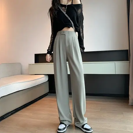 高级感西装裤子女春秋季2023新款爆款高腰显瘦窄版直筒垂感阔腿裤图片