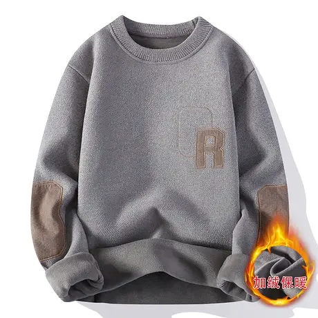 一体绒毛衣男加绒加厚冬季针织衫冬装保暖上衣圆领帅气冬天打底衫商品大图