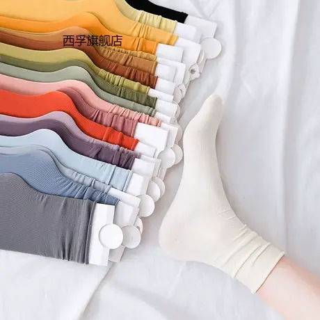 冰冰袜子女中筒袜夏季薄款ins黑白色堆堆袜夏天日系袜长筒冰丝袜商品大图