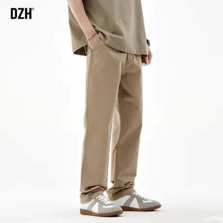 男士卡其色裤子春秋季男窄版直筒裤休闲裤2024新款男裤工装裤长裤商品大图